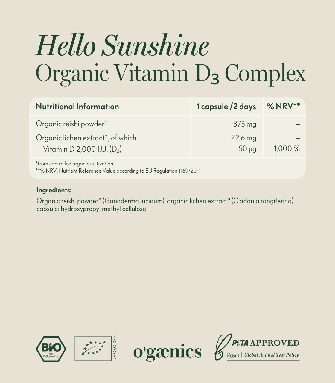 Capsule Hello OGAENICS Hello Sunshine Vitamin D3 Komplex | – BEYORG® l Beyond Organic